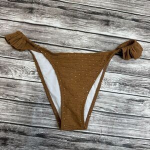 Unbranded Women's Cheeky Ruffle Bikini Bottoms Cognac Brown L LG Large Textured